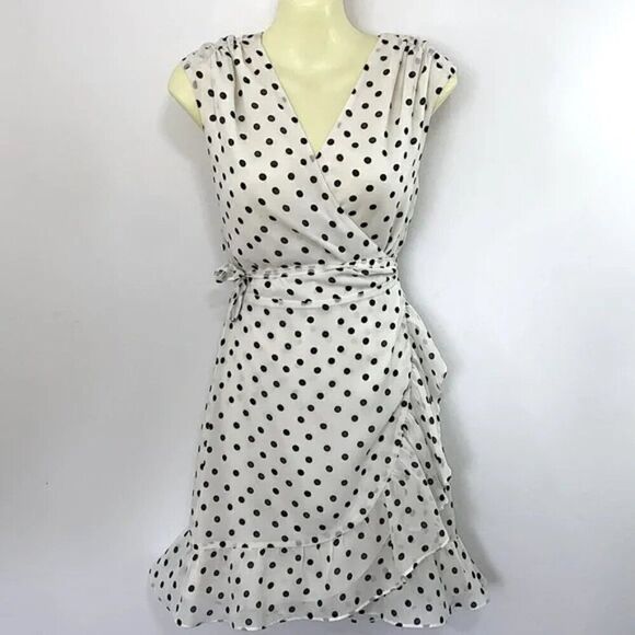 All Saints Dress Krystal Dot Wrap Ruffle White Black NWOT Sz Sm - Picture 2 of 8
